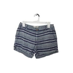 British Khaki 100% Linen Blue Striped Shorts Size 4 Beach Nautical Vacation Boho